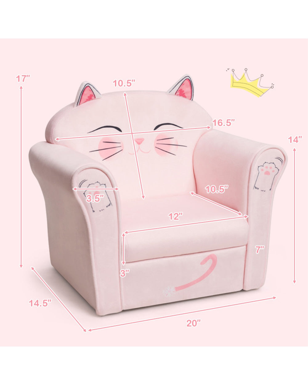 Cost Way Kids Cat Armrest Couch Upholstered Sofa Pink