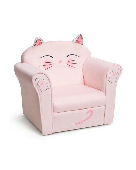 Cost Way Kids Cat Armrest Couch Upholstered Sofa Pink