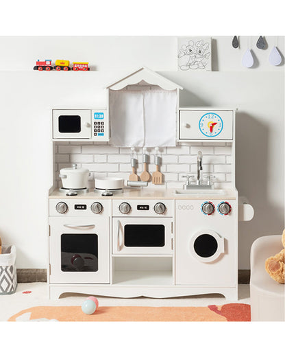 Cost Way Wooden Kids Kitchen with Washing Machine White