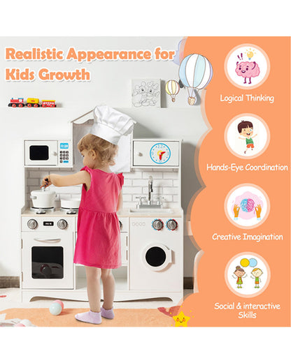 Cost Way Wooden Kids Kitchen with Washing Machine White