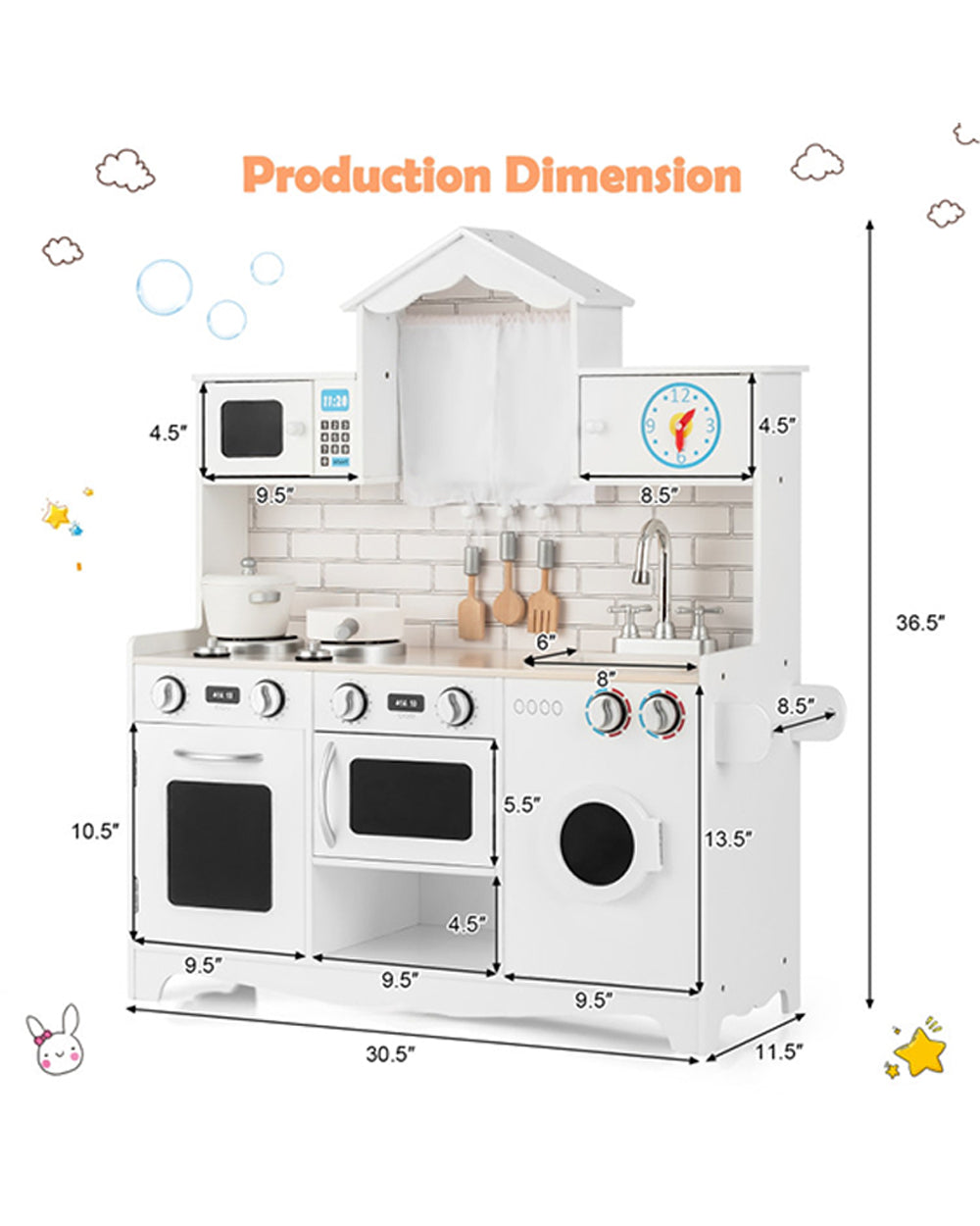 Cost Way Wooden Kids Kitchen with Washing Machine White