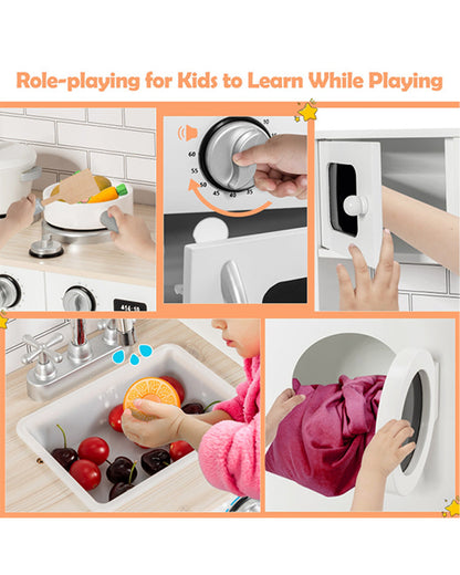 Cost Way Wooden Kids Kitchen with Washing Machine White