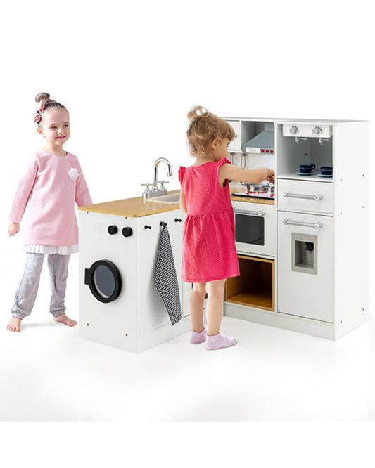 Cost Way 2 Pieces Wooden Kids Kitchen Playset with Light & Sound