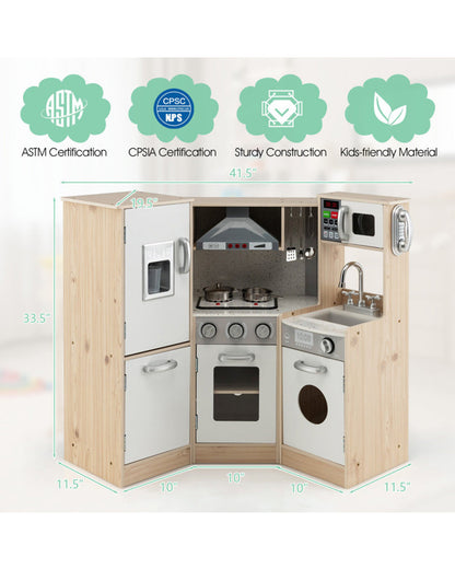 Cost Way Kids Corner Wooden Kitchen Playset with Cookware Accessories