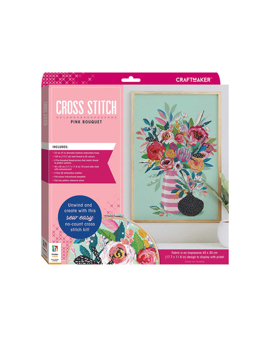 Hinkler Craft Maker Cross Stitch Kit Pink Bouquet