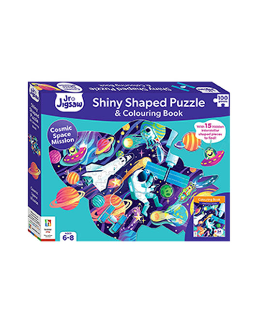 Hinkler Cosmic Space Mission Shiny Shaped Puzzle With Book Junior Jigsaw