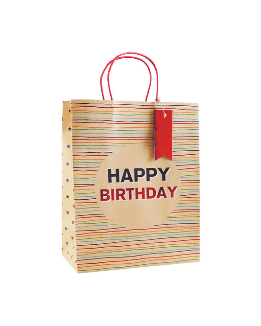 Eurowrap Kraft Birthday Stripes Large Bag