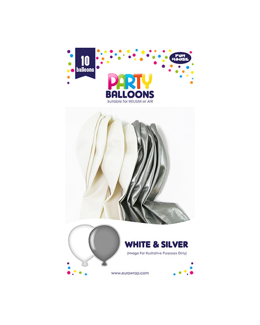 Fun House Assorted White & Silver Balloons Pack of 10