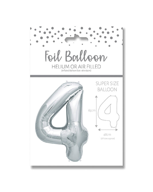 Ballunar Number 4 Silver Foil Balloon 65cm