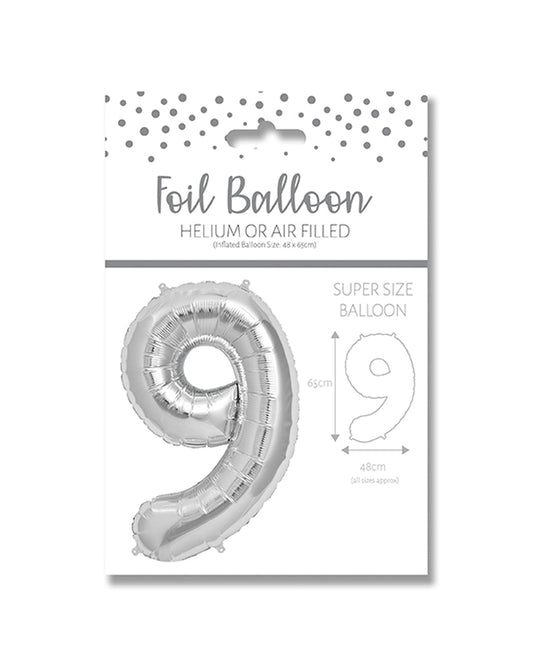 Ballunar Number 9 Silver Foil Balloon 65cm